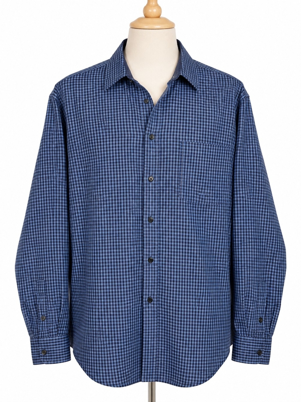 Van Heusen Traveler Men’s L 16-16.5 Blue Gingham Check Button Down Shirt